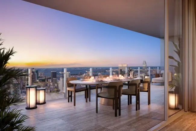 Terrace at Faena Residences overlooking the river